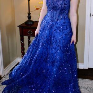 Dazzling Blue Sequin Evening Dress